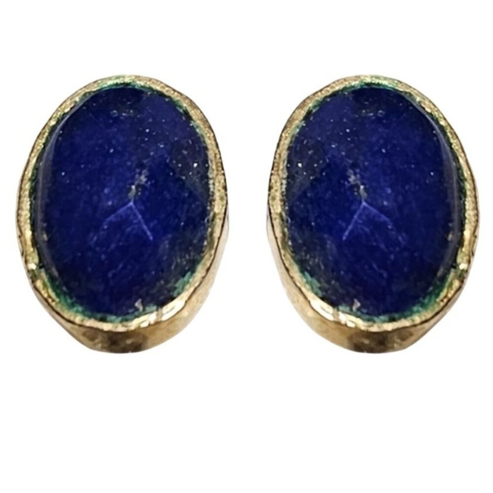 Vintage Blue Gem Oval Stud Earrings Gold Tone Retro Minimalist Fashion Jewelry